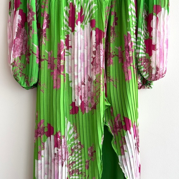 ASOS Design Wrap Maxi Dress Balloon Sleeves with Green Florals, Green/Pink, 6 - Picture 3 of 16